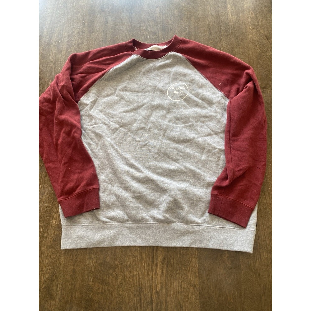Brixton Mfg Company Mens Crewneck Sweatshirt Gray Pullover Logo Graphic Medium